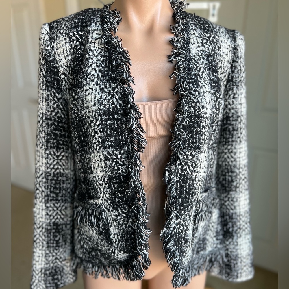 Carol Anderson Tweed Plaid With Fringe Blazer Sz-4